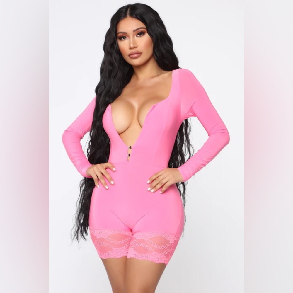 Fashion Nova Pink Lace Romper